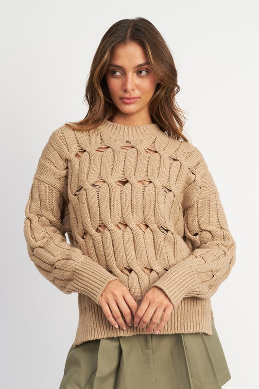 Open Knit Sweater With Slits - steven wick