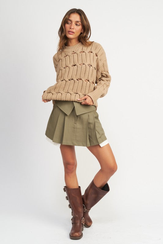 Open Knit Cable Sweater with Slits - steven wick
