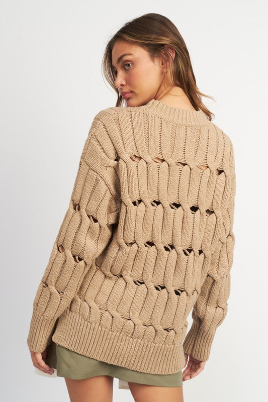 Open Knit Sweater With Slits - steven wick