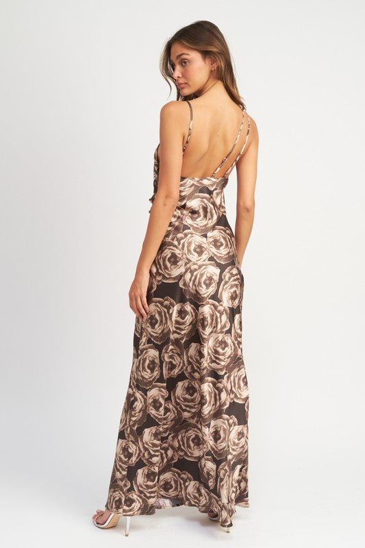 Asymmetrical Neck Floral-Print Maxi Dress - steven wick