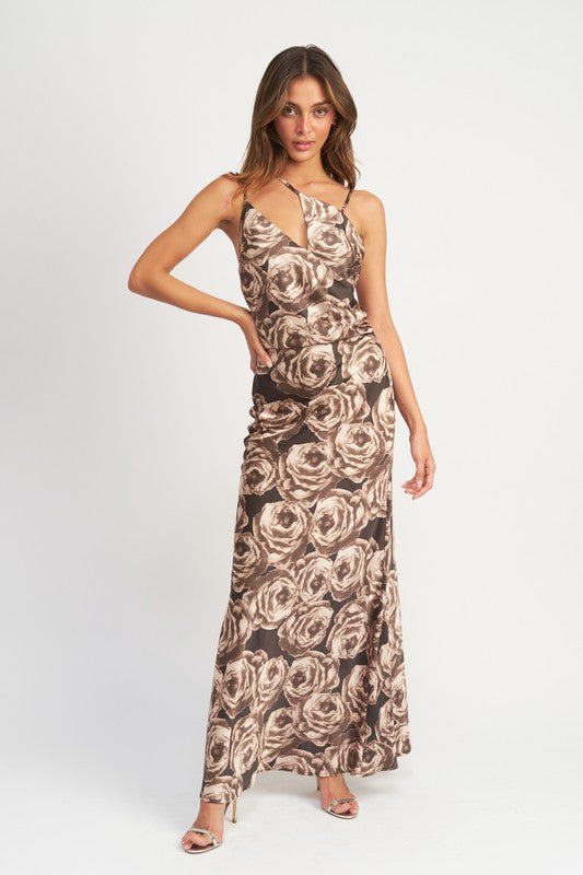 Asymmetrical Neck Floral-Print Maxi Dress - steven wick