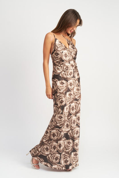 Asymmetrical Neck Floral-Print Maxi Dress - steven wick