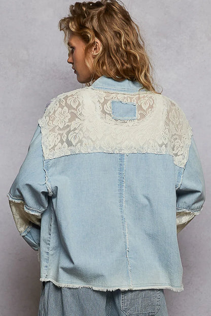 POL Printed Woven Mix Raw Hem Jacket with Lace Detail - steven wick