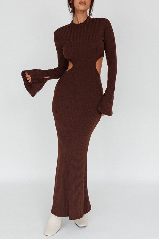 Long Sleeves With Flared Cuffs Knit Maxi Dress - steven wick