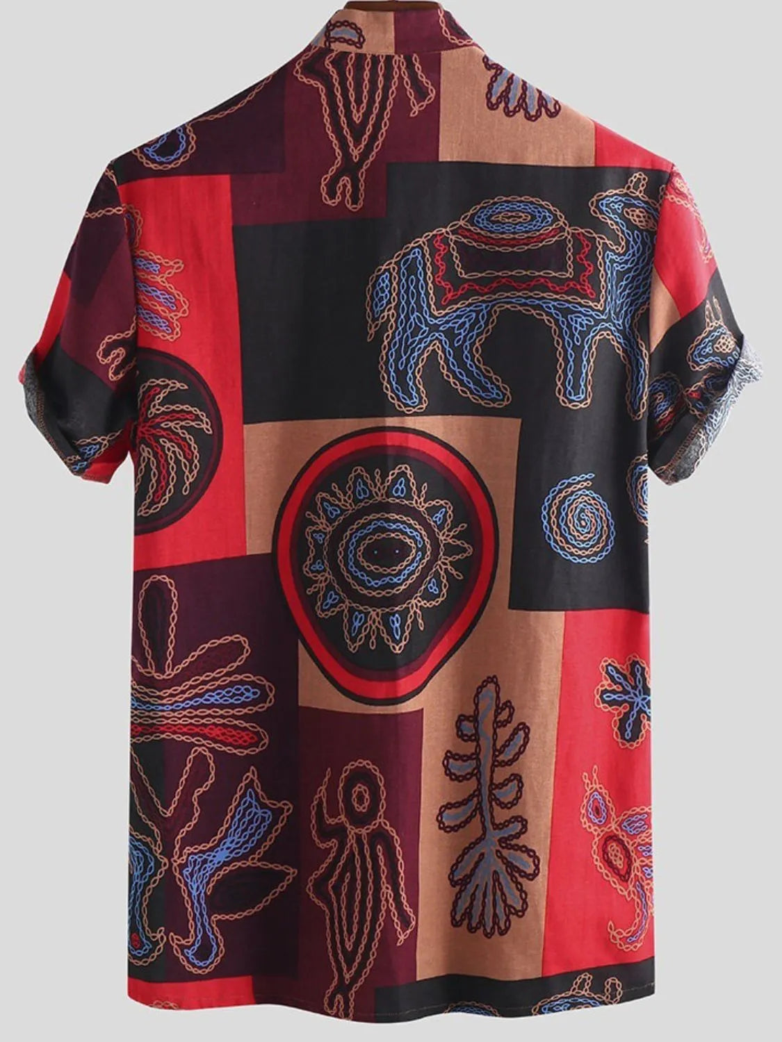 Men's Full Size Ethnic Print Short Sleeve Shirt Plus Size - steven wick