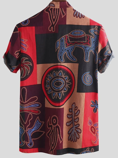 Men's Full Size Ethnic Print Short Sleeve Shirt Plus Size - steven wick