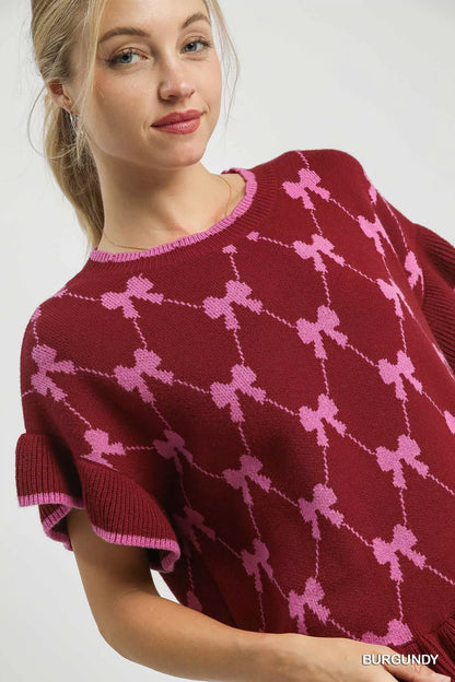 Bow Knit Ruffle Sleeve Sweater - steven wick