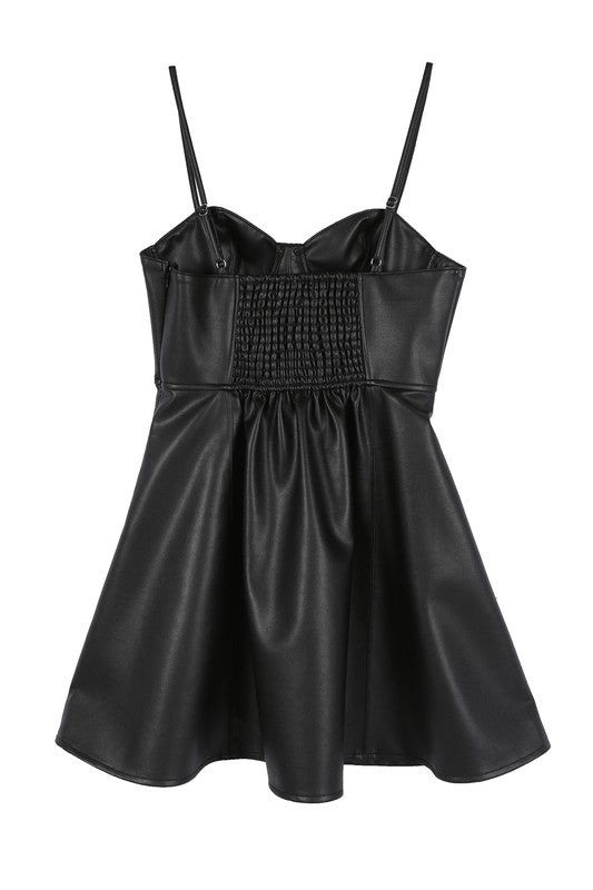 Black Vegan Leather Bustier Mini Dress - steven wick