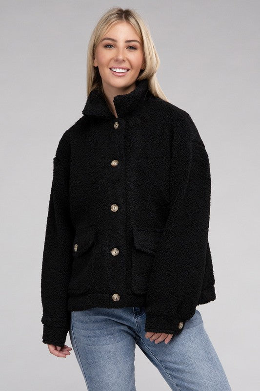 Cozy Sherpa Button-Front Jacket - steven wick