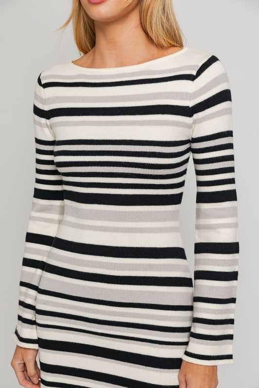 Boat Neck Bell Sleeve Sweater Dress - steven wick