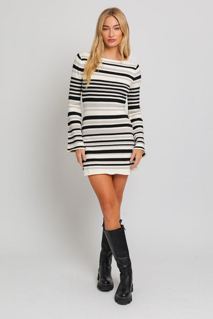 Boat Neck Bell Sleeve Sweater Dress - steven wick