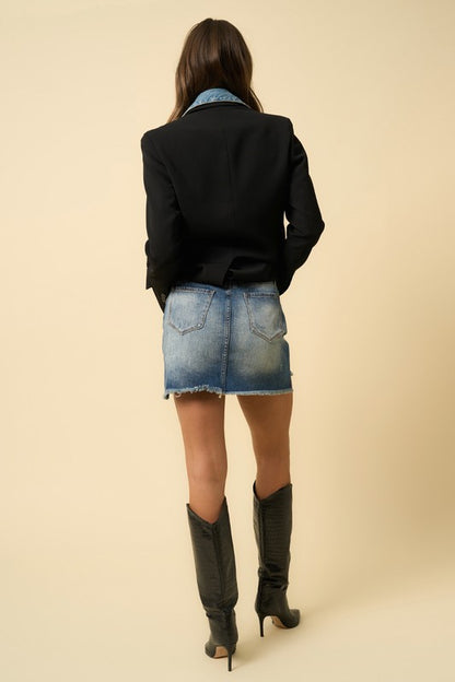Frayed Hem Distressed Denim Skirt - steven wick