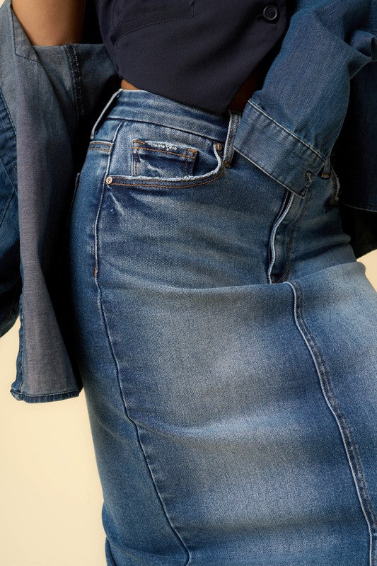 Dark Wash Denim Maxi Skirt - steven wick