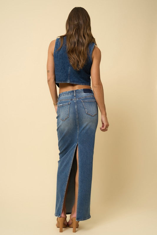 Dark Wash Denim Maxi Skirt - steven wick