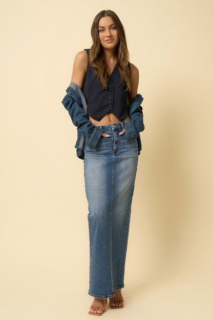 Dark Wash Denim Maxi Skirt - steven wick