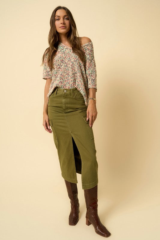 Olive Cargo Midi Skirt - steven wick
