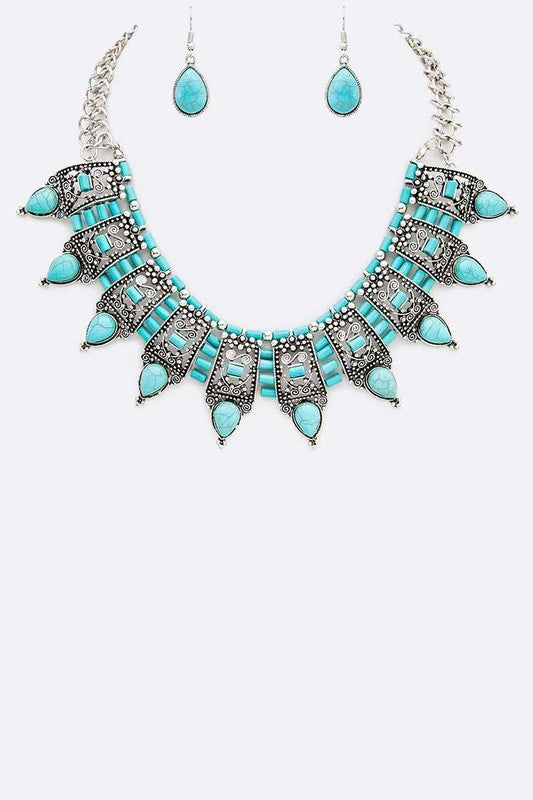 Turquoise Western Statement Necklace Set - steven wick