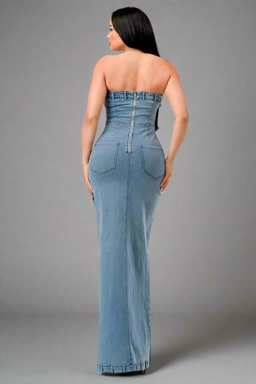 The Upgraded Diana Chic Denim Gown - Light Wash - steven wick
