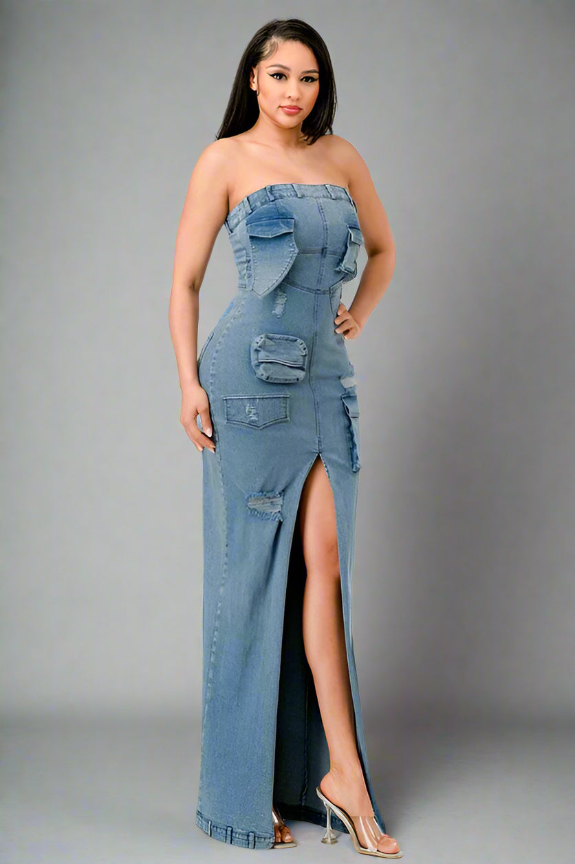 The Upgraded Diana Chic Denim Gown - Light Wash - steven wick