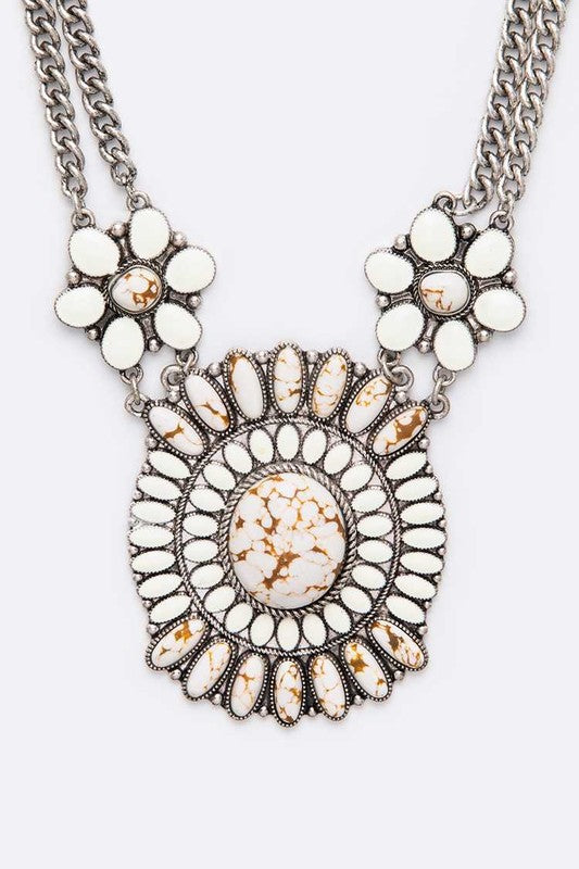 Western Large Stone Pendant Necklace Set - steven wick