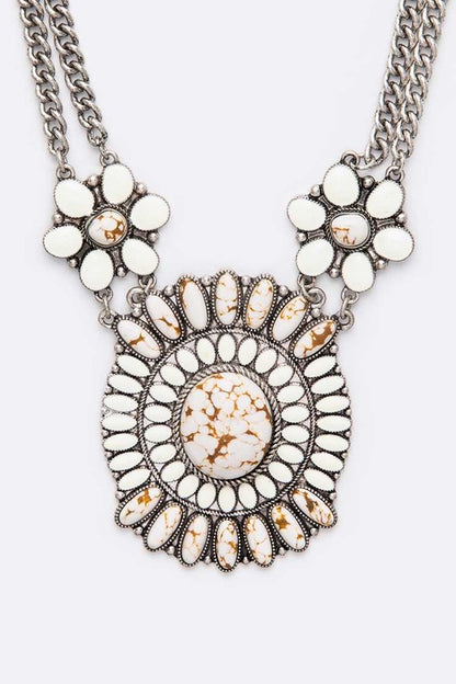 Western Large Stone Pendant Necklace Set - steven wick
