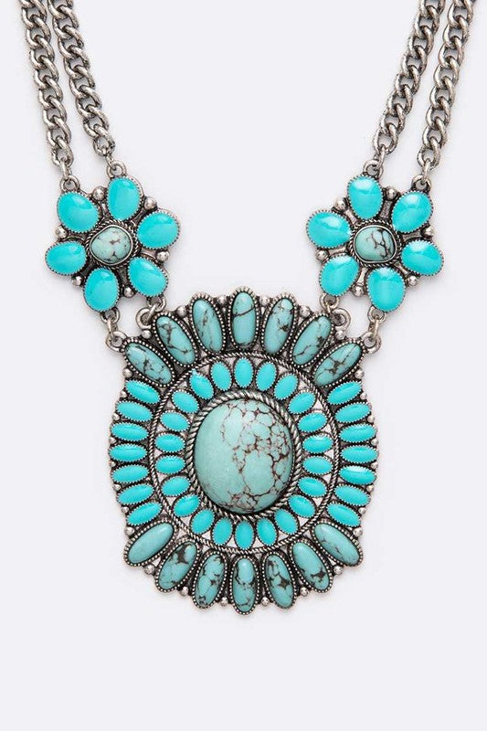 Western Large Stone Pendant Necklace Set - steven wick