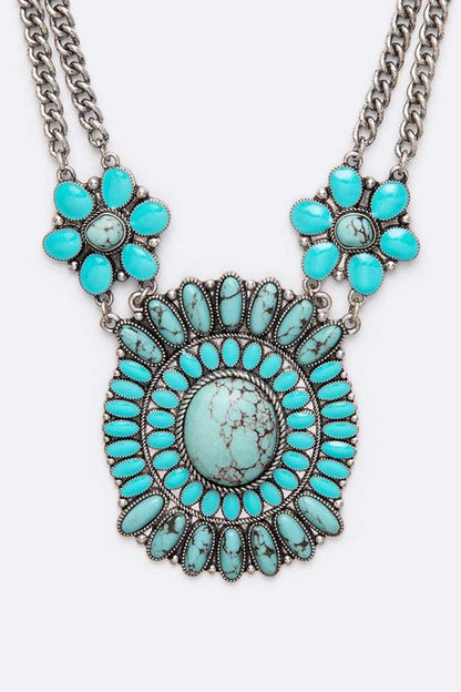 Western Large Stone Pendant Necklace Set - steven wick
