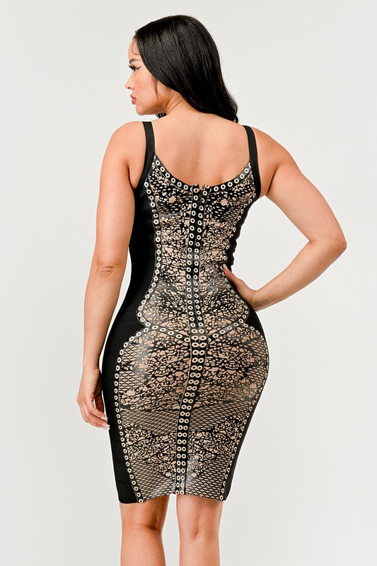 Black Bold Aztec Bodycon Dress BLACK/BEIGE / S Black Bold Aztec Bodycon Dress BLACK/BEIGE / S