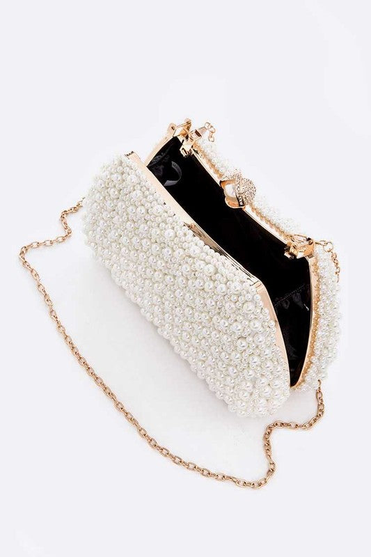 Pearl Embellishment Double Sided Statement Clutch - steven wick
