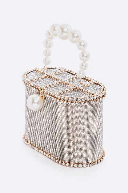 Pearl Handle Iconic Rhinestone Box Clutch - steven wick