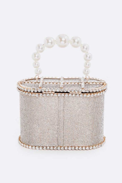 Pearl Handle Iconic Rhinestone Box Clutch - steven wick