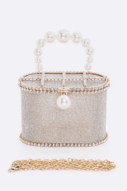 Pearl Handle Iconic Rhinestone Box Clutch - steven wick
