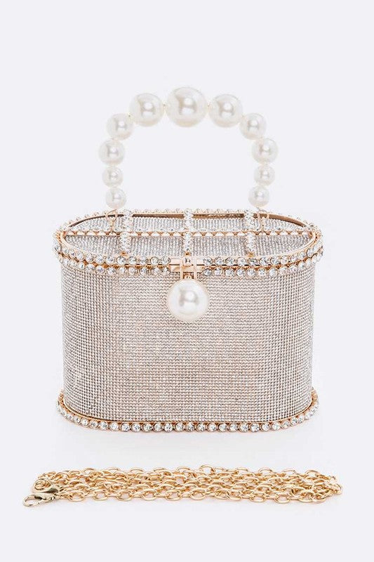 Pearl Handle Iconic Rhinestone Box Clutch - steven wick