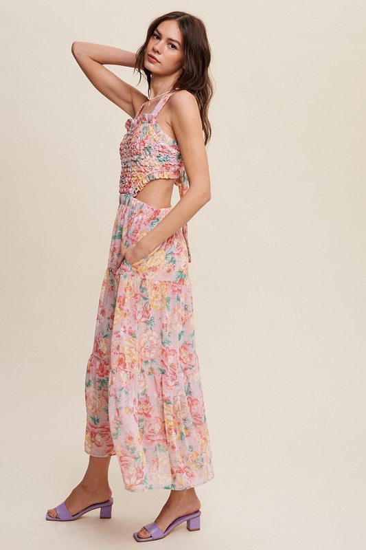 Floral Bubble Textured Two-Piece Style Maxi Dress - steven wick