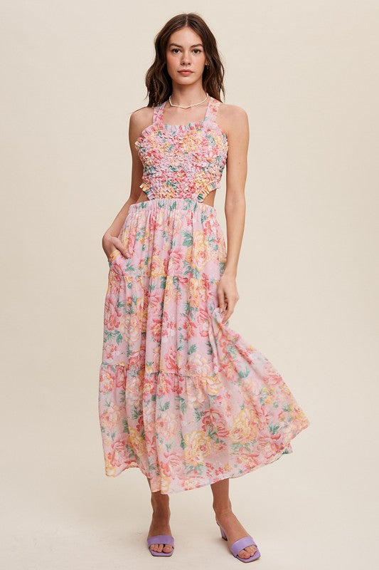 Floral Bubble Textured Two-Piece Style Maxi Dress - steven wick