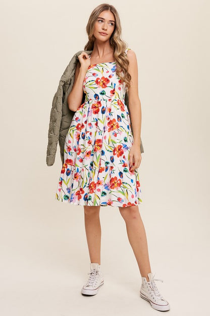 Sleeveless Floral Print Square Neck Dress - steven wick