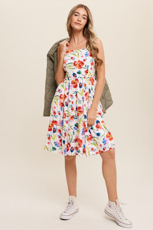 Sleeveless Floral Print Square Neck Dress - steven wick