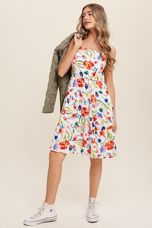 Sleeveless Floral Print Square Neck Dress - steven wick