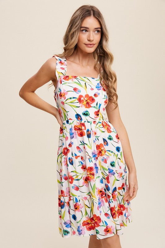 Sleeveless Floral Print Square Neck Dress - steven wick