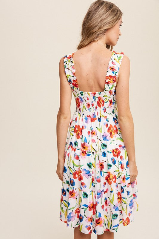 Sleeveless Floral Print Square Neck Dress - steven wick