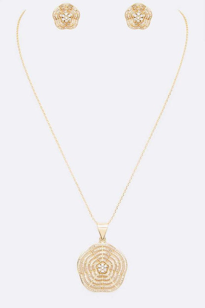 Cubic Zirconia Wavy Pendant Necklace Set - steven wick