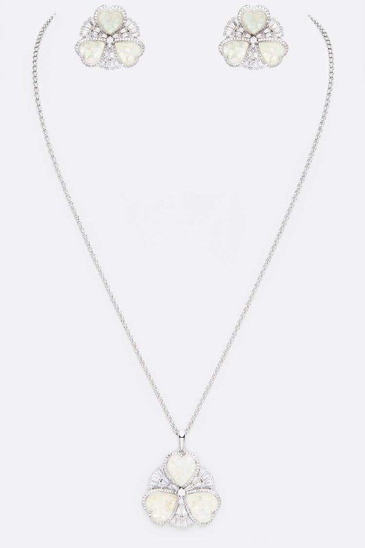 Abalone Cubic Zirconia Pendant Necklace Set - steven wick
