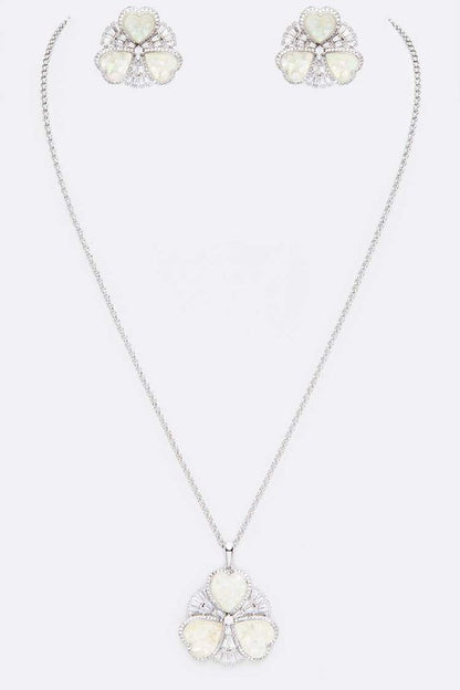 Abalone Cubic Zirconia Pendant Necklace Set - steven wick