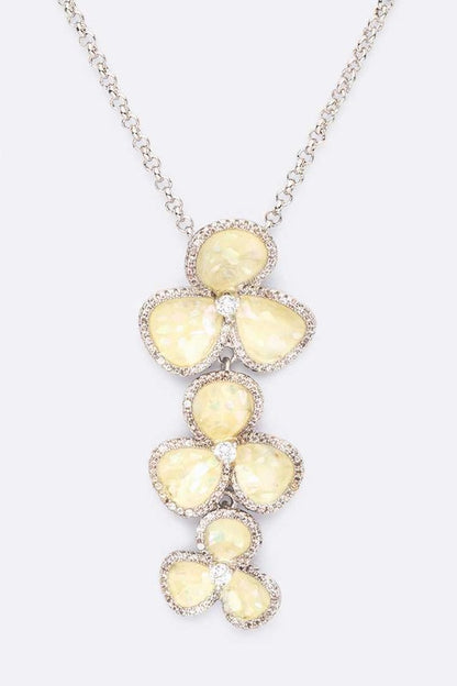 Abalone Cubic Zirconia Flower Pendant Necklace Set - steven wick
