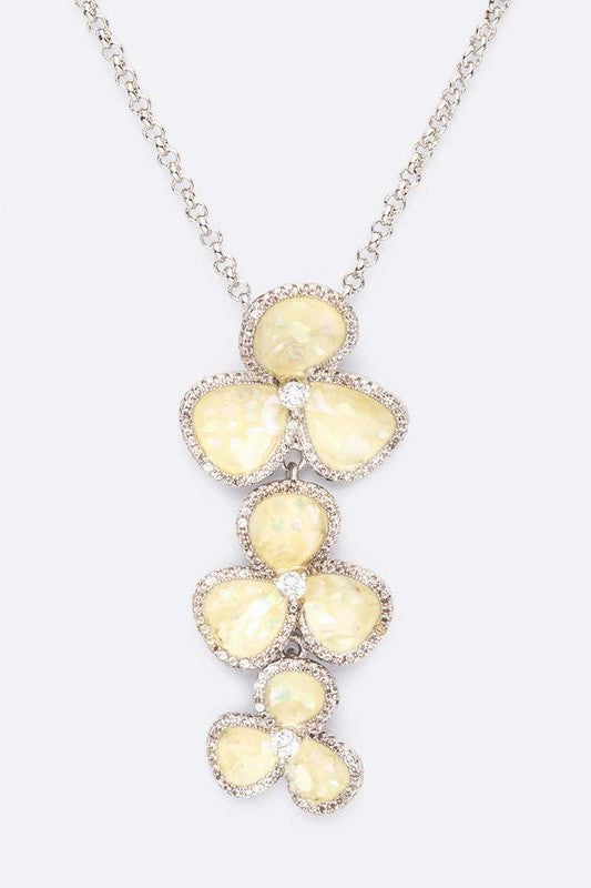 Abalone Cubic Zirconia Flower Pendant Necklace Set - steven wick
