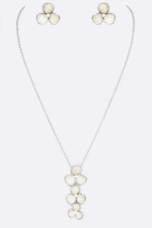 Abalone Cubic Zirconia Flower Pendant Necklace Set - steven wick