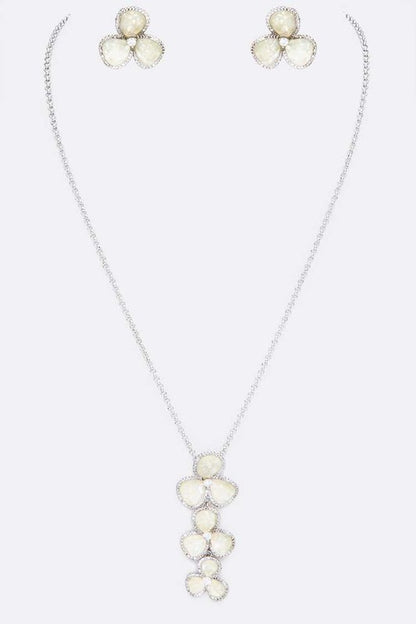 Abalone Cubic Zirconia Flower Pendant Necklace Set - steven wick