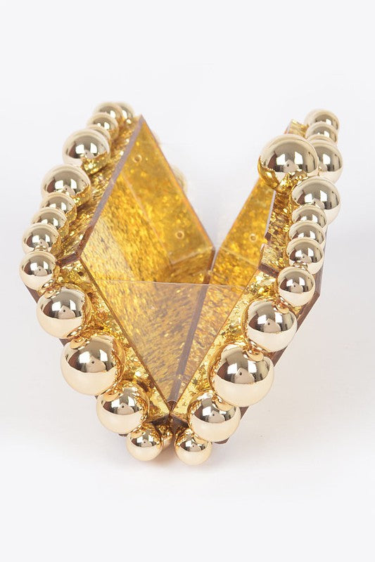 Metallic Beads Glitter Iconic Box Clutch - steven wick