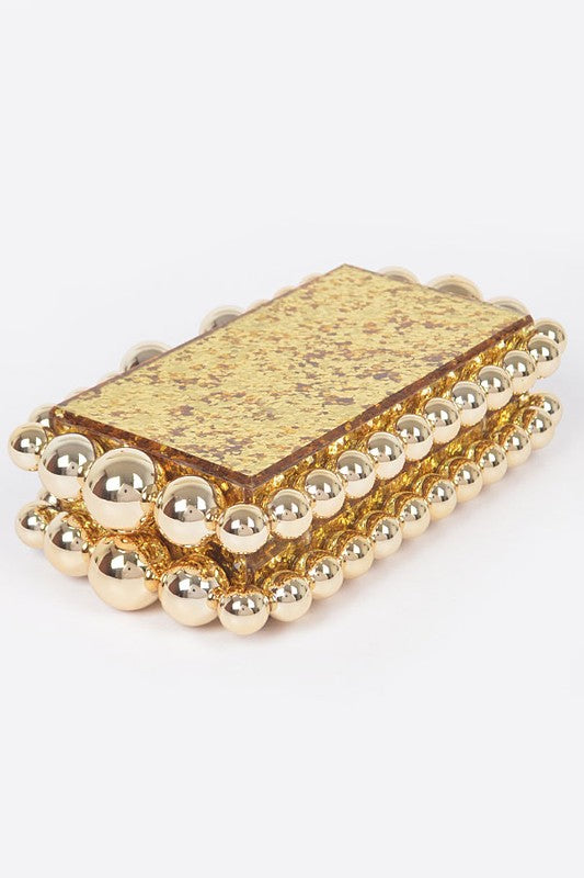 Metallic Beads Glitter Iconic Box Clutch - steven wick