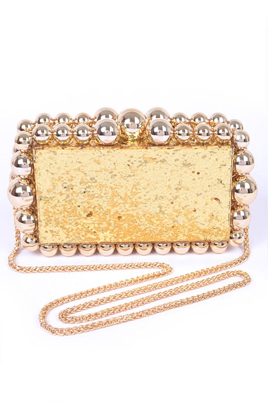 Metallic Beads Glitter Iconic Box Clutch - steven wick